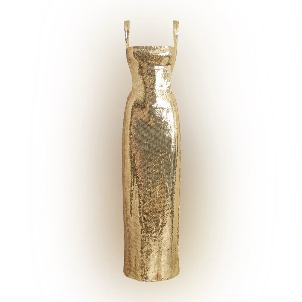 Meshki Adoria Sequin Cut Out Maxi Dress - Gold - Picture 1 of 10